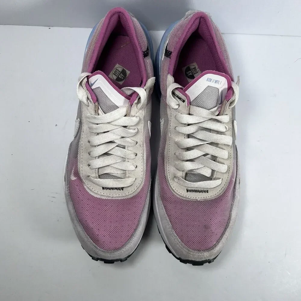Nike Waffle One GS Grey Pearl Pink Lace Up Running Shoes Sneakers Girls Size 5Y